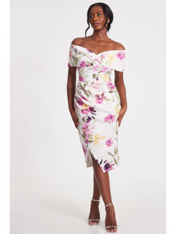 Quiz Clothing - White Off-Shoulder Floral Bodycon Midi Dress