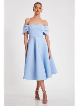 Quiz Clothing - Blue Off- Shoulder Pleated Skater Midi Dress