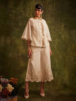 CHANDRIMA - Ivory Chanderi Ruffled Shirt