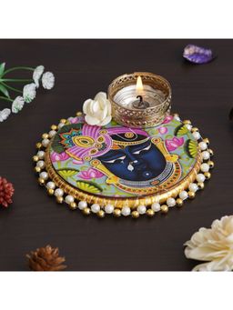 eCraftIndia - Lord Shrinathji and Flower Design Religious Decorative Plate Tealight Candle Holder