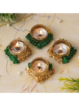 eCraftIndia - Set of 4 Green and Golden Handcrafted Decorative Tea Light Candle Holders