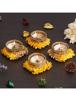eCraftIndia - Set of 4 Yellow and Golden Handcrafted Decorative Tea Light Candle Holders