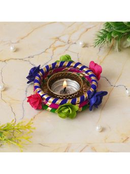 eCraftIndia - Blue, Pink, Green Rose Flowers Handcrafted Decorative Tea Light Candle Holder