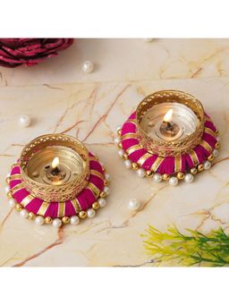 eCraftIndia - Golden and Pink Decorative Tea Light Candle Holders (Set of 2)