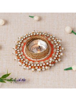 eCraftIndia - Pink Bead and Pearl Handcrafted Beautiful Designer Tea Light Candle Holder