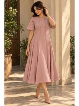JUSTIN WHYTE - Rose Gold Flared Midi Dress