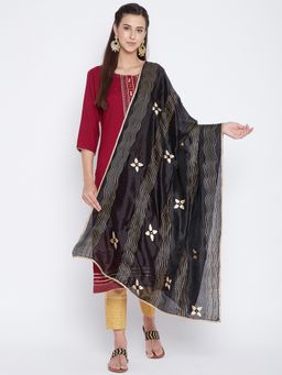 Clora Creation - Black Silk Blend Embroidered Dupatta