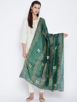 Clora Creation - Green Silk Blend Embroidered Dupatta