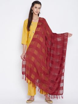 Clora Creation - Maroon Checks Cotton Blend Dupatta