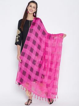 Clora Creation - Pink Checks Cotton Blend Dupatta
