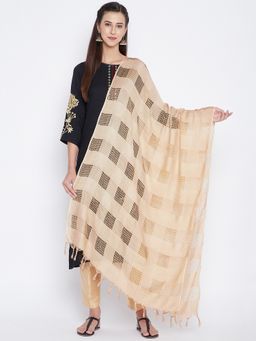 Clora Creation - Beige Checks Cotton Blend Dupatta