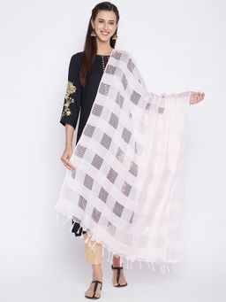 Clora Creation - White Checks Cotton Blend Dupatta