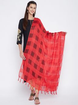 Clora Creation - Red Checks Cotton Blend Dupatta