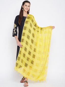 Clora Creation - Yellow Checks Cotton Blend Dupatta
