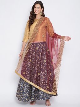 Clora Creation - Maroon Embroidered Net Dupatta