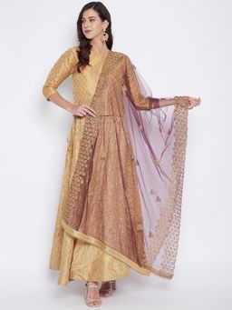Clora Creation - Wine Embroidered Net Dupatta