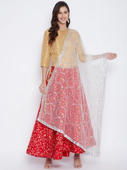 Clora Creation - Silver Embroidered Net Dupatta