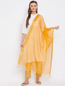 Clora Creation - Mustard Printed Tassels Dupatta