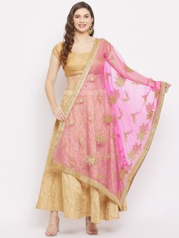 Clora Creation - Pink Embroidered Net Dupatta