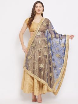Clora Creation - Navy Blue Embroidered Net Dupatta