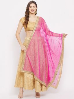 Clora Creation - Pink Embroidered Gota Dupatta