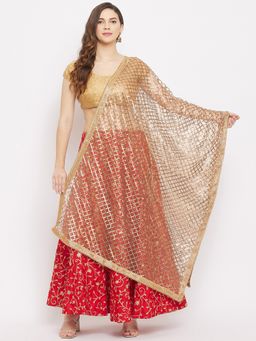 Clora Creation - Golden Embellished Sequined Net Dupatta