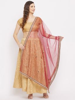 Clora Creation - Maroon Embellished Mirror Work Dupatta