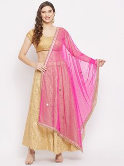 Clora Creation - Pink Mirror Work Embellished Dupatta