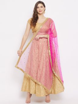 Clora Creation - Pink Beads and Stones Embellished Dupatta