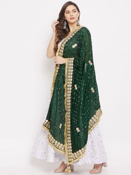 Clora Creation - Bottle Green Bandhani Tassels Dupatta