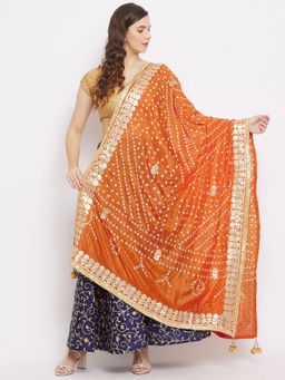 Clora Creation - Orange Bandhani Tassels Dupatta