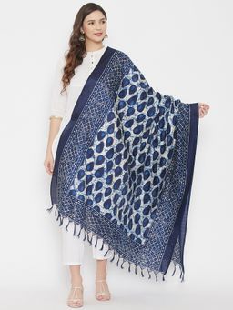 Clora Creation - Indigo Geometric Silk Dupatta