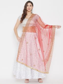 Clora Creation - Maroon Embroidered Thread Work Net Dupatta