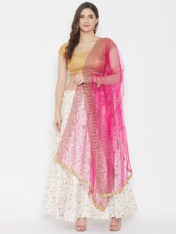 Clora Creation - Pink Embroidered Thread Work Net Dupatta