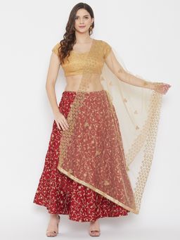 Clora Creation - Golden Embroidered Thread Work Net Dupatta