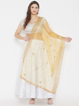 Clora Creation - Yellow Embroidered Thread Work Net Dupatta