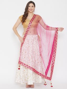 Clora Creation - Pink Tassels Net Dupatta
