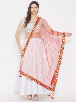 Clora Creation - Red Tassels Net Dupatta