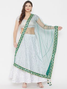 Clora Creation - Bottle Green Tassels Net Dupatta