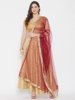 Clora Creation - Maroon Embellished Net Dupatta