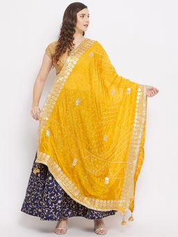 Clora Creation - Yellow Bandhani Tassels Dupatta