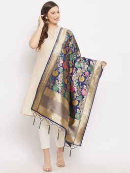 Clora Creation - Navy Blue Banarsi Silk Dupatta