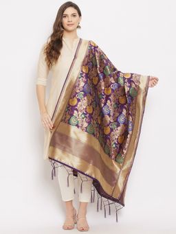 Clora Creation - Purple Banarsi Silk Dupatta