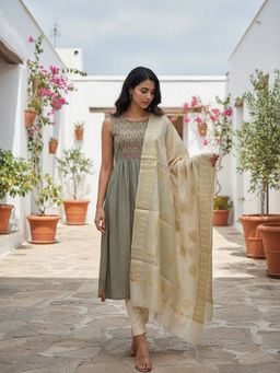 Rangita - Women Beige Art Silk Self Design Dupatta