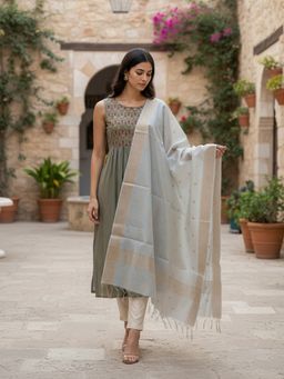 Rangita - Women Blue Art Silk Self Design Dupatta