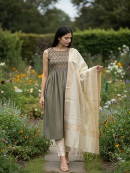 Rangita - Women Beige Art Silk Self Design Dupatta