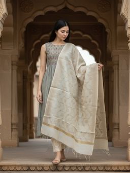Rangita - Women Grey Art Silk Self Design Dupatta