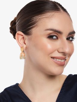 Estele - Gold Plated Traditional Gehena Jhumka Earrings with Peach Enamel for Women