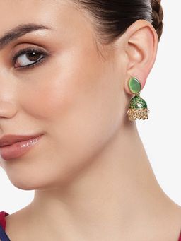 Estele - Gold Plated Traditional Gehena Jhumka Earrings with Green Enamel for Women