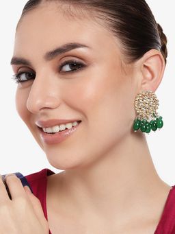 Estele - Gold Plated Floral Designer Gehena Drop Earrings with Green Beads for Girls/Women